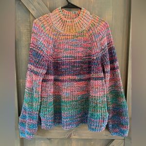 GAP Shaker Stitch Mock Neck Sweater Colorful Rainbow Size M
